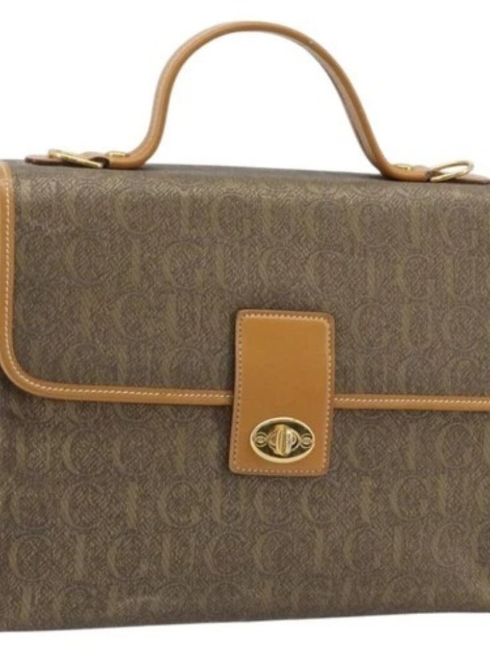 GUCCI Hand Bag Canvas Leather Beige Gold Auth am11117